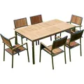 ALEOS. Gartengarnitur Edelstahl Teak Set: Tisch 160x90 cm + 6 Teak Sessel Serie KUBA A-Grade Holz Serie KUBA Gastroqualität