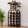 Yorbay Weinregal freistehend 15 Flaschen, Flaschenregal mit Glashaltern, Dekorativer Flaschenhalter-Ständer für Küche, Bar, Esszimmer, Boden