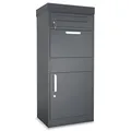 Paketbox mit Zeitungsfach abschließbar | moderner Standbriefkasten Metall | Postkasten pulverbeschichtet anthrazit 7016