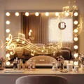 CLP Schminkspiegel mit Beleuchtung 80x60 cm Norlina, Kosmetikspiegel Bluetooth-Lautsprecher USB, Hollywoodspiegel Wandmontage und freistehend, Farbe:schwarz, Set-Inhalt:mit Bluetooth