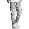 Amaci&Sons Straight-Jeans CARY Jeans Regular Slim Herren Regular Fit Cargo Denim Jeans Hose grau W40/L30