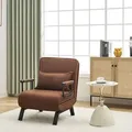 3 In 1 Schlafsessel Mit Bettfunktion, Klappbares Schlafsofa Mit Verstellbarer Rückenlehne, Abnehmbarem Kissen, Bis 150 Kg Belastbar, Gästebett Für Wohnzimmer, Metallrahmen Leinen, Braun - Woltu
