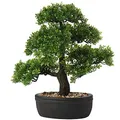 Briful Kunstbonsai Naturgetreue Künstliche Pflanze Kunstbaum Bonsai Zeder Kiefer Podocarpus Plastik Pflanze Kunstpflanze mit Keramik-Übertopf in Schwarz für Baddeko Desktop Büro Fensterbank