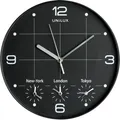UNILUX ON TIME Wanduhr, 30,5 cm, Weltzeituhr, schwarz, inkl. 4x AA-Batterien 664190