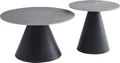 Couchtisch Beistelltisch 2er Set Dustin - Sintered Stone grau matt - Metall Kegelfuß Schwarz - Ø 70 & 50cm