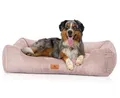 Knuffelwuff Hundebett aus Cord mit handgewebtem Charakter Olivia XL, 105 x 75 cm, Rosa, Abnehmbarer Bezug, waschbar, für große, mittlere und kleine Hunde