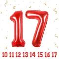 Geburtstag zahlen luftballon 17 jahre | Folienballon Rot- Folienballon in 40"-101cm Geburtstagsdeko - Ballon Zahl Deko zum Geburtstag fliegt mit Helium für Mädchen Junge 17.Geburtstags
