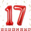 Folienballon 17 Jahre Geburtstag 40 Zoll rot Zahl Deko Helium Mädchen Junge Set
