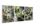artissimo, Bilderset 3er-Set, PE6752-DS, 3 Bilder 30x40cm, moderne Bilderwand, Wandbilder-Set Küche 3-teilig, Küchendeko modern, Küchenbilder industrial style, grün Kräuter auf Löffel vintage
