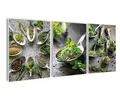 artissimo Mehrteilige Bilder Bilderset 3er-Set, Deko Küche, Küchendeko Wandbilder-Set, Bilder grün, modernes Küchenbild: Kräuter auf Löffeln