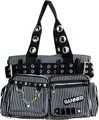 Banned - gestreifte Handtasche / Schultertasche Schwarz Weiss