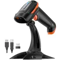 Tera Barcode Scanner 1D 2D QR Wireless Kabellos 2,4 GHz + Wired USB 2,0 Kabelgebunden Handscanner Barcodelesegerät mit Ständer Halterung 5 Mil Auflösung 100m Reichweite, D5100