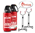 FireLoq 2x 2kg Pulver Auto Feuerlöscher mit Schutzkappe ABC, Prüfnachweis,Halter