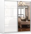 Fabryka Mebli Idźczak Kleiderschrank mit Spiegel, Schiebetüren - Weißer Schwebetürenschrank, Schlafzimmerschrank - ‎61 x 203 x 218 cm - Schrank für Schlafzimmer, Wohnzimmer, Garderobe
