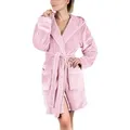 Gräfenstayn Damenbademantel Bademantel Damen flauschig Kapuze Kuschelfleece leicht kurz, warm & kuschelig, Knielang, Fronttaschen, Gürtel, S-XXL rosa S | 90 cm