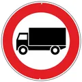 Publimania Verkehrsschild Zufahrt für LKW verboten 3 mm dickes, rundes Aluminium-Verbundschild für den Außenbereich Ø 30 (Zugang verboten Lastwagen)