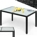 CASARIA® Gartentisch Wetterfest 150x90x75cm Polyrattan Höhenverstellbar 5mm Sicherheitsglas Garten Terrasse Esstisch Outdoor Tisch Gartenmöbel Schwarz