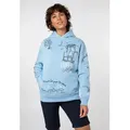 Eight2Nine Kapuzenpullover Damen Hoodie Kapuzenpullover allover Küstenprint Sweater, Kapuzensweatshirt mit seitl. Eingrifftaschen blau M