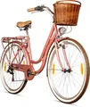 Bergsteiger Marseille 26 Zoll 28 Zoll Damenfahrrad, ab 150 cm, Korb aus Rattan, Fahrrad-Licht, Damen-Citybike, Damenrad im Retro-Design, 6 Gang Shimano Tourney Schaltung