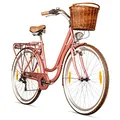 Bergsteiger Marseille 26 Zoll Damenfahrrad, ab 150 cm, Korb aus Rattan, Fahrrad-Licht, Damen-Citybike, Damenrad im Retro-Design«, 6 Gang Tourney Schaltung, Kettenschaltung