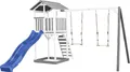 AXI Beach Tower Spielturm aus Holz in Weiß & Grau | Spielhaus für Kinder mit blauer Rutsche, Doppelschaukel und Sandkasten | Stelzenhaus für den Garten