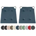 sleepling 2er Set Stuhlkissen, 42 (vorne) 35 (hinten)x40x5 cm, Sitzkissen für Stuhl & Bank mit Klettverschluss, Indoor & Outdoor, 100% Baumwolle, Made in EU, waschbar bis 30 Grad, Basic 10, Dunkelblau