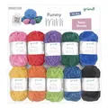Gründl Wolle Funny Mini Shades - weiche Chenille Wolle zum Häkeln von kleinen Figuren - Kuschelig und hautfreundlich - 100% Polyester - 10 Miniknäuel 15 g / 18 m - Nadelstärke 5-6, Bunt