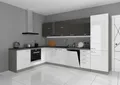 Küche Bianca Ecke V 210x330 Küchenzeile Hochglanz Weiss + Grau Küchenblock Grey