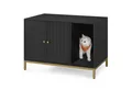 FEANDREA Katzentoilette Katzenklo-Schrank, Katzenhaus, Beistelltisch, 80 x 50 x 55 cm, mit Kratzmatte, hohe Beine, für Katzen, schwarz-goldfarben