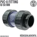 PVC Rückschlagventil Klebe Fitting Rohr Feder PN 16 DN 50 mm  transparent