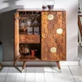 Retro Barschrank MYSTIC LIVING 75cm Akazie Braun Gold Hausbar Weinschrank Ablage