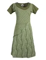 Vishes - Alternative Bekleidung - Damen Kurzarm Lagenlook Kleid Hippie Streifen Punkte Muster Olive 42-44