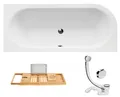 Badewanne Rechteck 180x80 Rechts + Bambus Ablage | Ablaufgarnitur & Füße GRATIS!