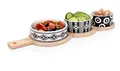 Bubble Store Tapas-Set, 4 Teile, Servier-Set mit 3 verschiedenen Keramik-Schalen, schwarz-weiß gemustert, spülmaschinenfest und Mikrowelle geeignet plus Bambus-Tablett