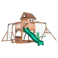 Backyard Discovery Montpelier Spielturm aus Holz | Stelzenhaus für Kinder mit Rutsche, Schaukel, Kletterwand, Picknicktisch | XXL Spielhaus/Kletterturm für den Garten