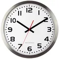 Eurotime Funkwanduhr,schrittsekunde, 40 cm, Edelstahlgehäuse, Echtglas, klares 12-Zahlen Zifferblatt, automatische Zeitein- und Zeitumstellung, für Wohnbereich oder Büro, rote Sekunde, 59990-07