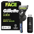 GilletteLabs Rasierer Herren mit Reinigungselement, UEFA Champions League Special Edition, Nassrasierer — Inkl. 1 Handstück, 2 Ersatzklingen, Beinhaltet Reiseetui, Wandhalterung — Edelstahl, Schwarz