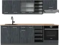 Küchenzeile Vicco R-Line Schwarz Beton/Anthrazit 240 cm AP Eiche, Model 47438