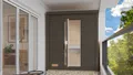Karibu Saunahaus »Talo 0« mit Iso-Tür, terragrau, BxTxH: 196 x 113 x 228 cm, 38 mm, (Set) Mit 9 kW Ofen und integrierter Steuerung