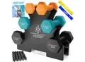 KESSER® Hantel-Set, 3 Paar, 1kg - 5kg, 12kg oder 18kg kurzhanteln mit Ständer Aufbewahrung, Fitnessstudio, Krafttraining, Hantelset rutschfeste Neopren, Mit Übungsheft, 2x Fitnessbänder