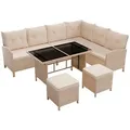 Juskys Loungegarnitur, Beige, Kunststoff, 4, Loungemöbel, Gartenlounge-Sets