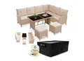 Juskys Gartenlounge Manacor creme - Sofa, Tisch, Hocker & Kissen inkl. Abdeckung - 8 Personen - Sitzbezüge in Sand
