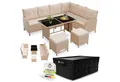 Juskys Gartenlounge-Set Manacor, (Gartenlounge), Polyrattan Gartenmöbel-Set mit Sofa, Tisch und Hocker inkl. Abdeckung