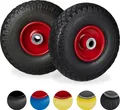 Relaxdays 2x Sackkarrenrad, pannensichere Vollgummireifen, 3.00-4" Stahlfelge, 20mm Achse, 100kg, 260x85 mm, schwarz-rot