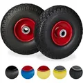 Relaxdays - 2x Sackkarrenrad, Pannensichere Vollgummireifen, 3.00-4' Stahlfelge, 20mm Achse, 100kg, 260x85 Mm, Schwarz-rot
