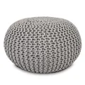 Amago home Strickhocker Pouf Ø45 o. 55cm Bodenkissen Sitzpouf XXL Baumwolle nachhaltig Größe ø 55 cm, Farbe hellgrau