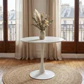 Esstisch LOIRE mit runder Tischplatte aus Keramik 80 cm, Weiß - Ideal für Essbereich oder Küche, Esszimmertisch Keramik, kleiner Esstisch, robust und pflegeleicht, minimalistisches Design