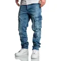 Amaci&Sons Straight-Jeans CARY Jeans Regular Slim Herren Regular Fit Cargo Denim Jeans Hose blau W31/L30