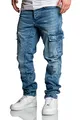 Amaci&Sons Herren Cargo Jeans Regular Slim Denim Hose Destroyed 7977 Hellblau W31/L30