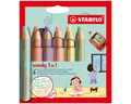 STABILO Buntstift STABILO woody 3 in 1 Buntstift - 10 mm - 6er Set mit Spitzer - pastell